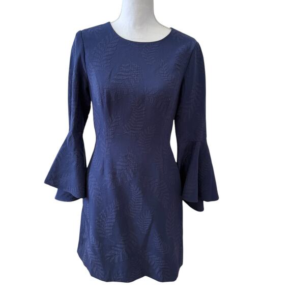 Lilly Pulitzer Kayla Jacquard Bell Sleeve Mini Dress Navy Blue Fern Picker 4 - Picture 2 of 9